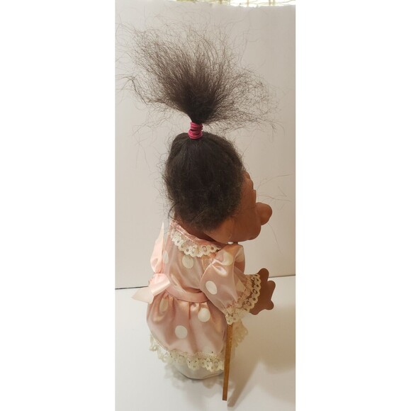 Dam Troll Little Bo Peep Doll Pink White Polka Dot Dress Brown Hair Norfin Tag - Picture 4 of 14